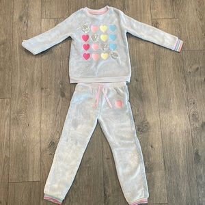 Gray fuzzy sweatsuit with hearts worn once